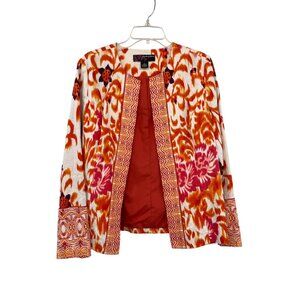 Peck & Peck Printed Cotton Blazer L Used Orange Purple Lined Ikat